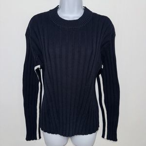 Faherty Game Set Crew Sweater Navy Organic Cotton Cashmere Ribbed Women XL NWT